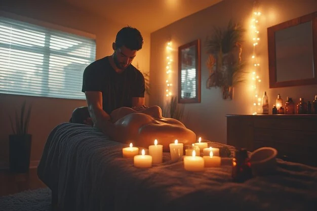 spa ortaminda bir kadin masaj yapilirken
